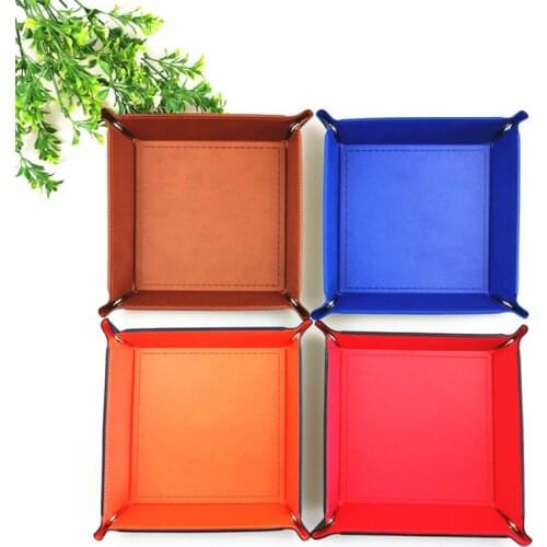 Foldable Storage Box PU Leather Square Tray for Dice Table Games Key Wallet Coin Box Tray Desktop Storage Box Trays Decor