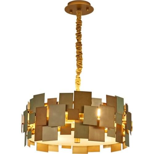 Modern Led Light Luxury Stainless Steel Metal Chandeliers Dining Room Living Room Lamp Villa Art Handing Lamps Gold Round PA0640