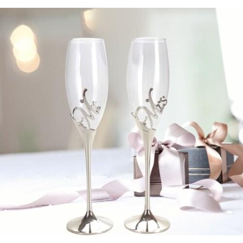 LASODY Crystal Set Champagne Flutes Silver Wedding Glasses Mr & Mrs Toasting Cups Gift Sets for Couples Engagement