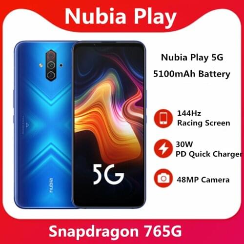 Global Rom Nubia 5G Mobile Phone 6.65 inch AMOLED 144Hz Screen Snapdragon 765G SA NSA Dual Band in screen 30W PD Quick Charger