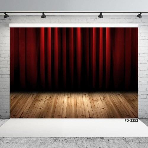 Red Curtain Wooden Floor Photography Backgrounds Vinyl Cloth Backdrop Photo Studio for Baby Children Theater Stage Photoshoot