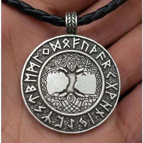 Vintage Viking Tree of Life Runes Amulet Pendant Necklace