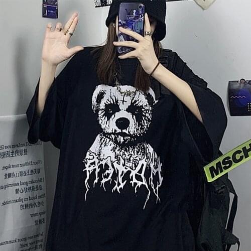 Summer Goth Female Tee Aesthetic Loose Women T-shirt Punk Dark Grunge Streetwear Ladies gothic Top panda Harajuku y2k Clothes