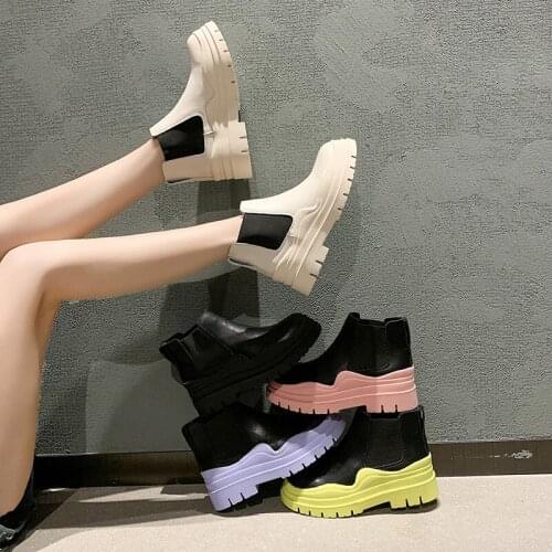 Round Toe Chelsea Lady Boots Summer Womens Shoes Boots-Women Mid Calf Lolita White Rubber Mid-Calf Low Autumn Rock 2021 Hoof H