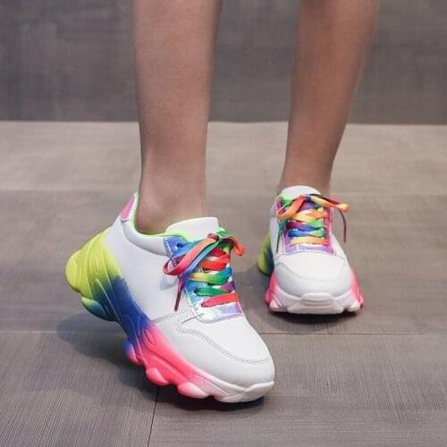 Women Sneakers Shoes Autumn Thick Bottom Rainbow Colored Female Footwear Casual Comfortable 2021 Non Slip Daddy Shoes Ladies New