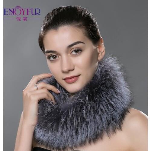 ENJOY FUR winter fur scarf for women real fox fur hand-sewn girl neckerchief warm wool lining female outdoor ski ring scarves