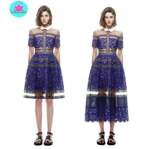 2021 summer new European and American style lace embroidered stitching dress Zippers Lace Short Sheath Office Lady