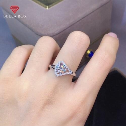 Bella Box 925 Sterling Silver Moissanite Open Rings For Women Fan Shaped Luxury Wedding Engagement Party Fine Jewelry Gifts