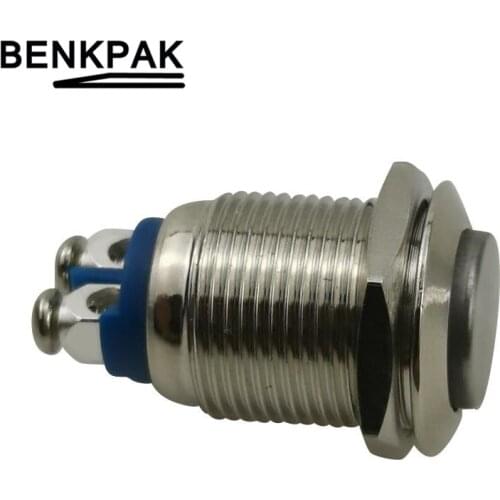 1CS 2pin 1NO 2Pin Momentary Metal Waterproof 12MM Metal Push Button Switch