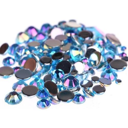 2MM-8MM Loose DIY Bling Aqua Blue AB Color Round Shape Acrylic Rhinestones Flatback Acrylic Stones Hand Craft Arts Decoration