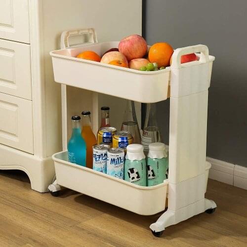 2-Tier Heavy Duty Service Cart Rolling Fruit Vegetable Storage Shelves with Handles Storage Cart Shelf Tower DQ1518