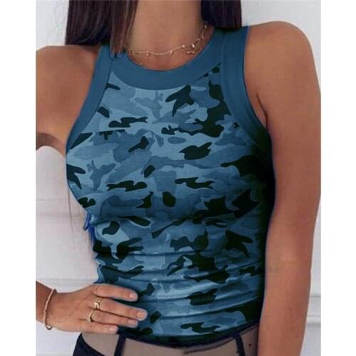 2020 Fashion Camouflage Print Tops Women Sexy Sleeveless Crew-Neck Vest Casual Tanks Tops(S-2XL