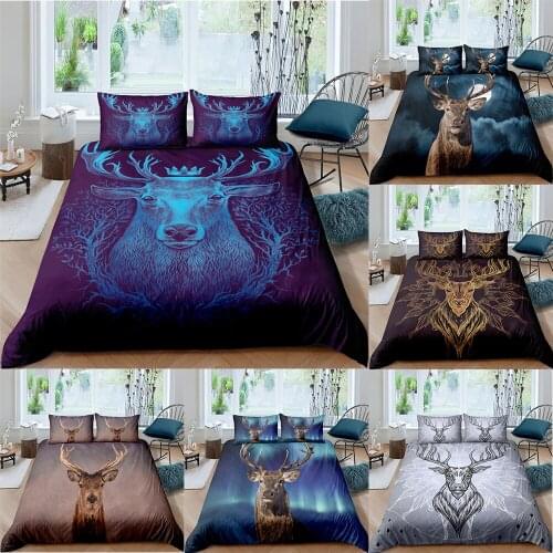 3D Deer Bedding Set 2/3 Pcs kids Adult Printed Duvet Cover Animal Comforter Soft Twin Single Full Queen King Size Bed Bedspread