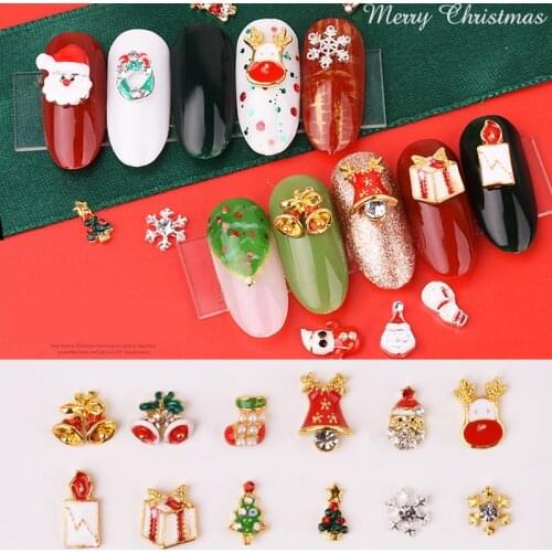 10pcs Random Mix Christmas Xmas 3d Nail Art Decorations Alloy Rhinestones Pearl Accessories Jewelry Nails Salon Supplies