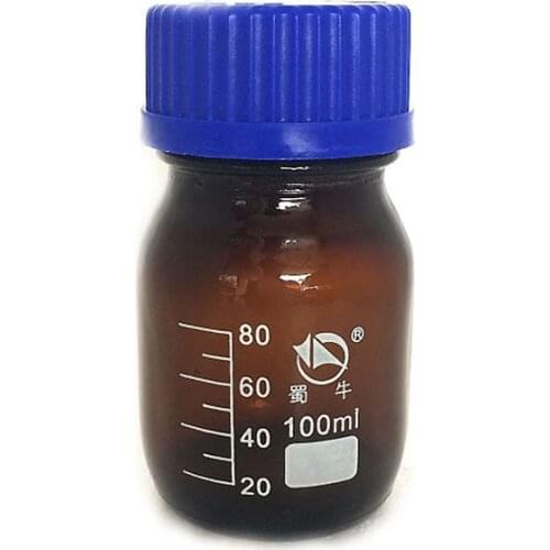 4pcs Brown reagent bottle,With blue screw cover,Normal glass,Capacity 100ml,Graduation Sample Vials Plastic Lid