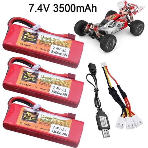 For Wltoys 144001 car 2s 7.4 V 3500mAh Lipo battery upgraded T Plug for Wltoys 1/14 144001 RC car boat Lipo battery with charger