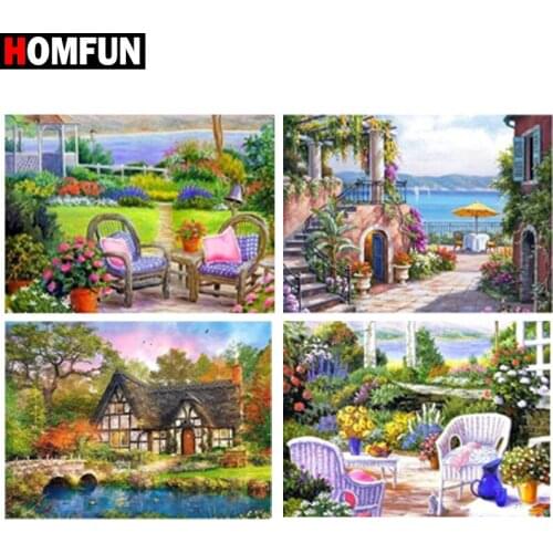 HOMFUN Full diamond Painting "Garden chair scenery" Resin Drill Embroidery 5D Diy Diamond Painting Handmade Cross Stitch gift