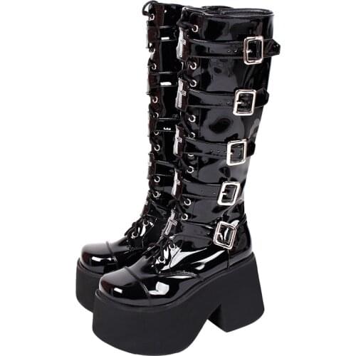 Angelic imprint Women motorcycle cool punk boots lady lolita COS shoes woman high heels pumps 33-47 10cm NEW STYLE heel 7008 PL