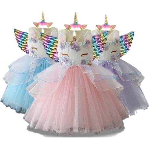 Kids Unicorn Dress for Girls Embroidery Flower Ball Gown Baby Girl Princess Dresses for Party Costumes Children Clothing