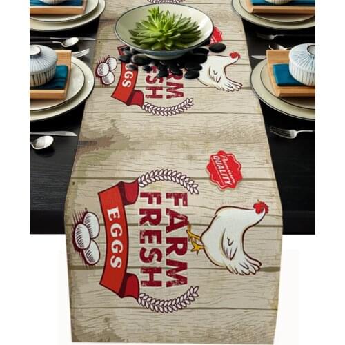 Farm Eggs Wooden Board Retro Style Table Runner Modern Party Dining Table Runner Wedding Table Decor Tablecloth and Placemats