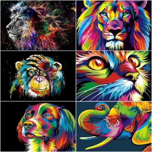 GATYZTORY Painting By Number Lion Tiger Cat Animal Handpainted Gift Paint By Number Figure Kits Acrylic Paint Home Decoration