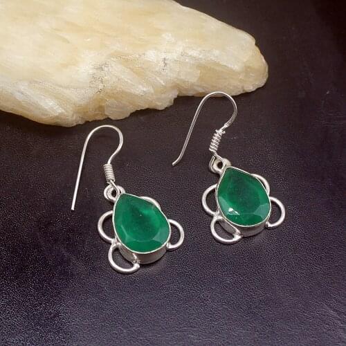 Gemstonefactory Big Promotion 925 Silver Natural Charm Green Agate Jewelry Women Ladies Gifts Dangle Drop Earrings 20212365