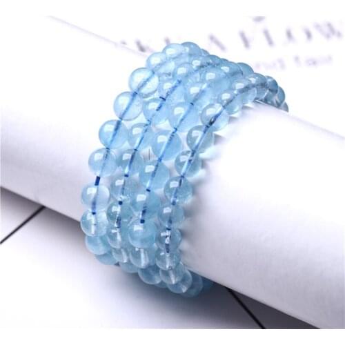 6A class ice natural sea blue treasure single bracelet round beads DIY handmade jewelry beads