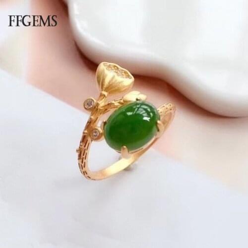 FFGems Natural Jasper Rings Sterling 925 Silver Green Nephrit for Women Fine Jewelry Brand Anniversary Party Gift wholesale
