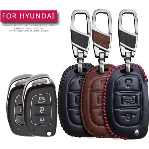Leather Car Key Case Cover For Hyundai Creta I10 I20 Tucson Elantra Santa Fe Protection Key Shell Skin Bag Only Case