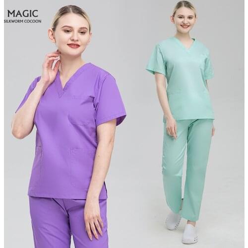 Multicolor Medical Surgical Suits Tops Pants Nursing Uniforms Pharmacy Pet Hospital Doctor Nurse Workwear Scrubs Uniforms Women