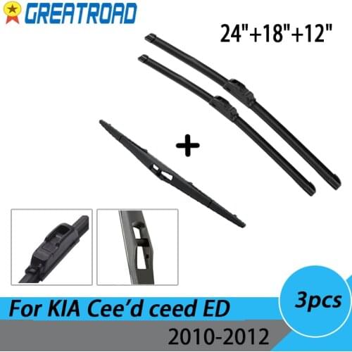 Wiper Front & R Wiper Blades Set Kit For KIA Cee'd ceed ED 2010 - 2012 2011 Windshield Windscreen 24"+18"+12"E2