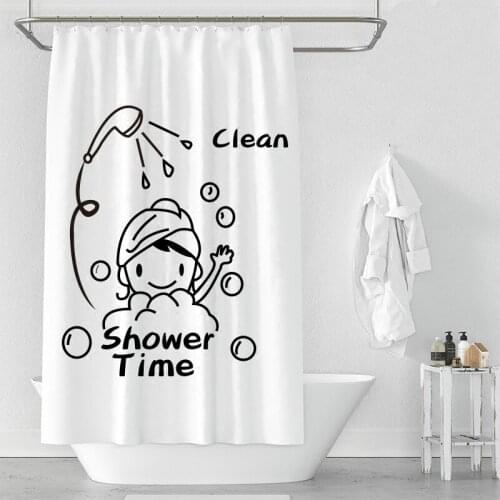 Cartoon Clean Time Painting Shower Curtain Set with 12 Hooks Bathroom Decoration