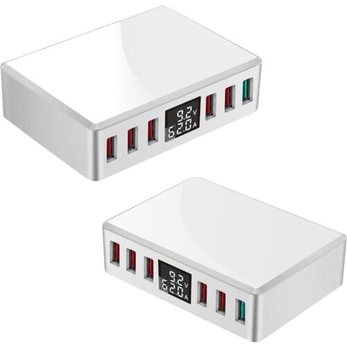 6 Ports Charger QC 3.0 Fast Charging Multi USB Travel wall Charger Station Quick Charge USB charger with LCD Digital Display