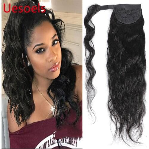 Arietis Mongolian 8"-24" 100% Remy Natural Black Wrap Around Clip In Body Wave Ponytail Human Hair Extension For White Women