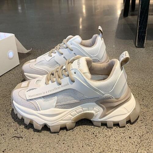 New Fashion Sneakers Women Platform Chunky Shoes PU Mesh Breathale Casual Shoes Ladies Thick Sole Sport Sneakers Female Footwear