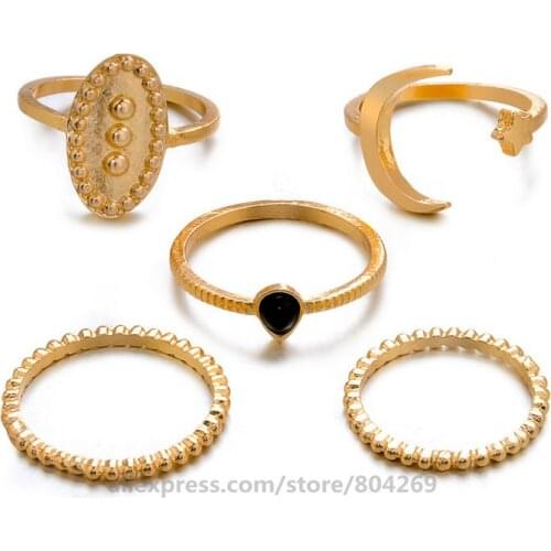 Wholesale Factory Price Knuckle Ring Bohemian Style Moon And Star Pattern Sets Ring Fashion Lady Dress Ring Accessories