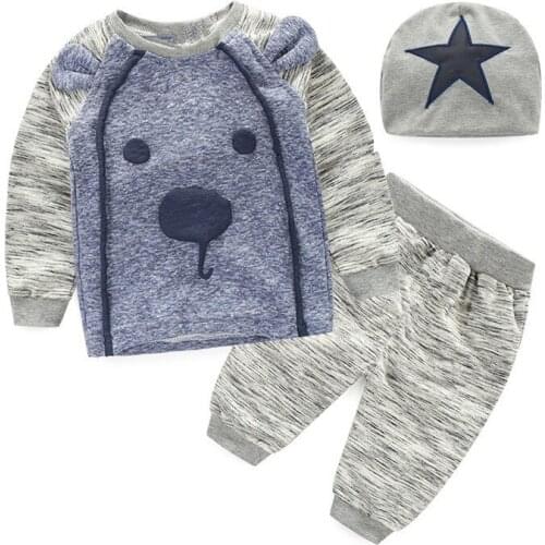 Autumn Winter Kids Clothes 3pcs Long Sleeve Cartoon Dog Hoody Sweater Pant Hat Toddler Boy Girls Clothes Infant Outfit