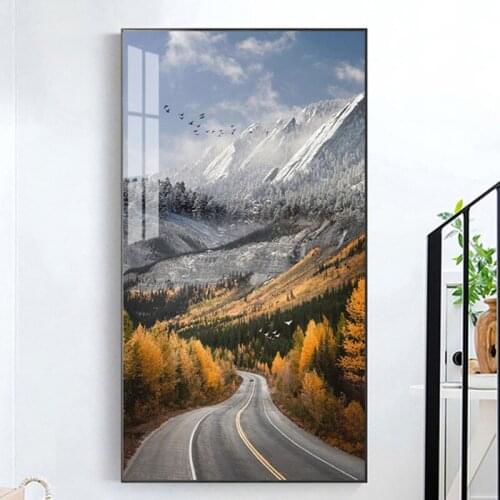 Landscape Canvas Print for Living Room Decoration Stretched Green Highway Waterfall Painting Wall Art Picture