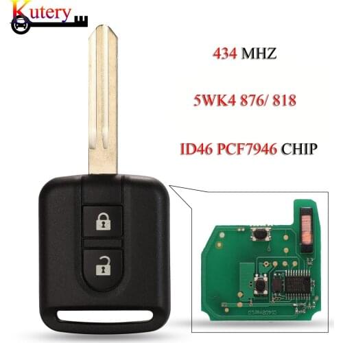 Kutery 5pcs/Lot Remote Car Key For Nissan Elgrand X-TRAIL Qashqai Navara 2 Buttons 5WK4 876/ 818 433MHz ID46 PCF7946 Chip