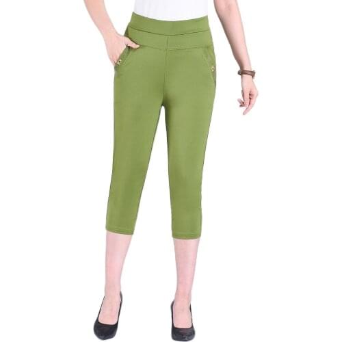 Plus Size Ladies Solid Color Pencil Pants Summer Pants Korean Style Women Fashion High Waist Casual Stretch Skinny Capris
