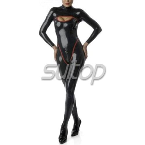 Suitop latex rubber zentai suit latex catsuit full cover with neck hole