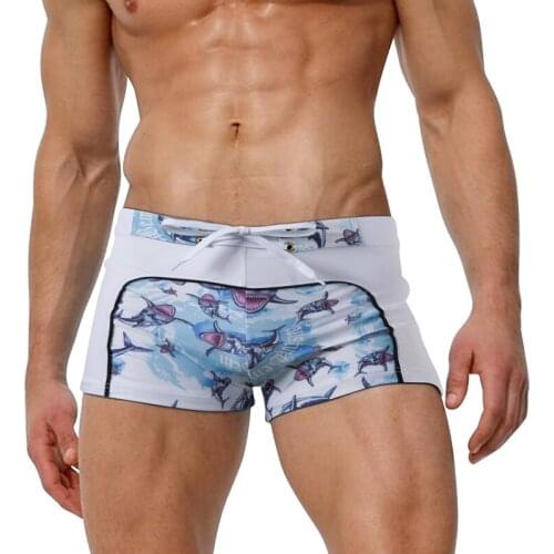 SD351 Sexy shark print swimwear men summer beach swimming trunks boxer board surf shorts briefs men swimsuit sunga bathing suits