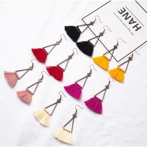 Ethnic Handmade Tassel Earrings for Women Bohemian Style Fringe Drop Earrings Statement Triangle Ear Jewelry Hot Gifts Wholesale