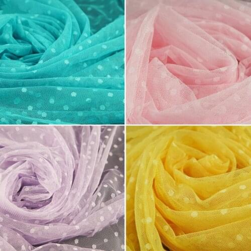 160cm Wide Pink Purple Blue Polka Dots Mesh Tulle Fabric High Quality Bridal Dress Wedding Decoration Puff Skirt Net Fabric