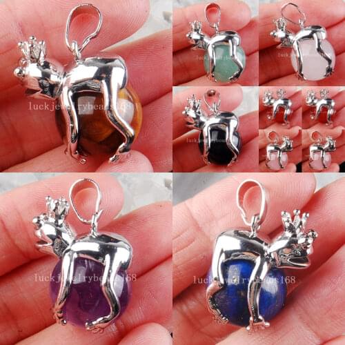 Tiger Eye Crystal Lapis Lazuli Aventurine Carnelian Frog Spherical Ball Pendant Bead WFH535