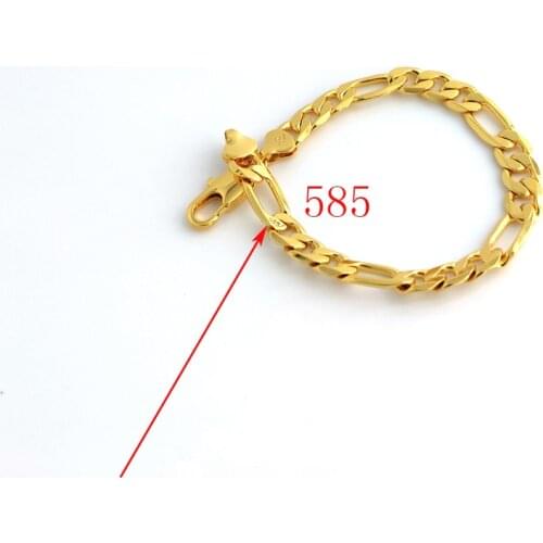Solid Stamp 585 Hallmarked 18 k Yellow Fine Gold Gf Figaro Chain Link Bracelet 8mm Italian Link 210mm mens or womens