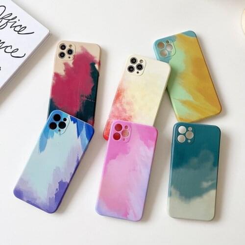 Ultra-thin Cute Watercolor Liquid Silicone Phone Case For iPhone 12 11 Pro Max XR X XS Max SE 8 7 Plus Camera Protection Cover