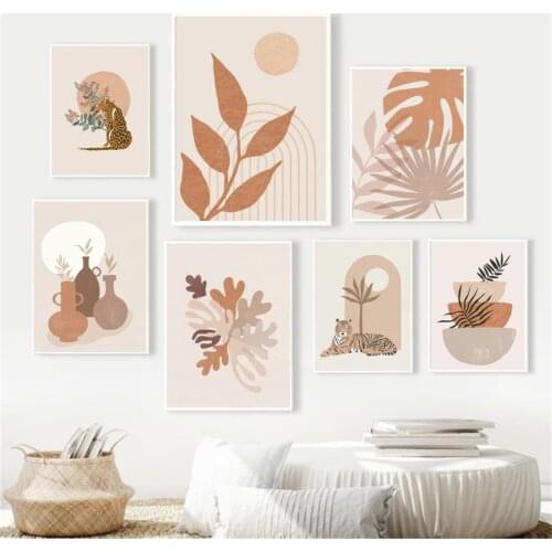 Monstera Vase Tiger Boho Wall Art Modern Canvas Painting Nordic Abstract Posters And Prints Wall Pictures For Living Room Decor