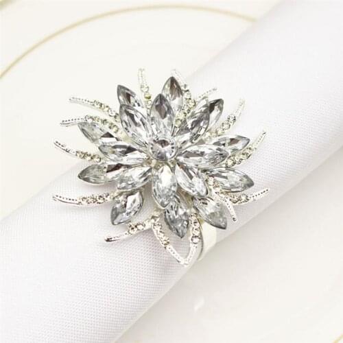 1 Set/4Pcs Lotus Shape Napkin Clasps Napkin Buckles Party Wedding Rhinestone Napkin Rings Tableware Party Decoration