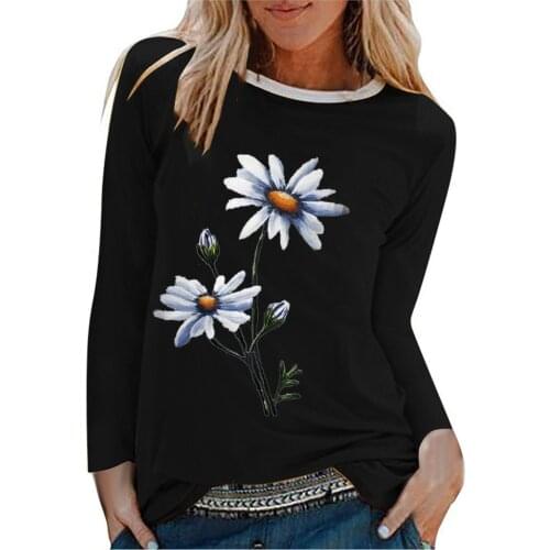 Womens Casual Printing O-Neck Long Sleeve Tops Loose T-shirt